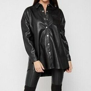 Maniere De Voir Vegan Leather Button Down Shirt